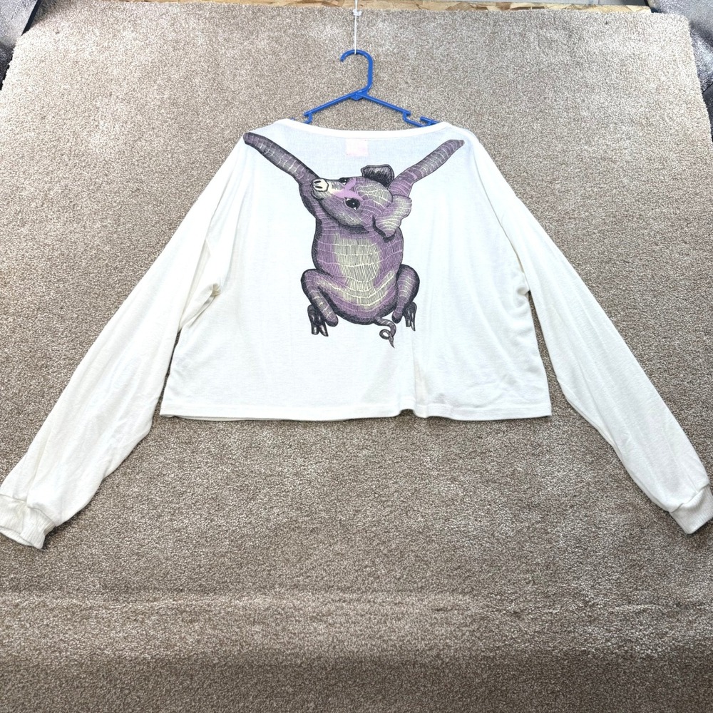 Local Celebrity Womens Large White Pig Cropped Shirt  Funny Art Whimsy Unique L